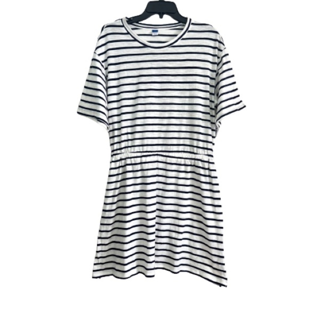Old Navy Women's Blue White Stripe Waist Defined Short Sleeve Dress - NWT